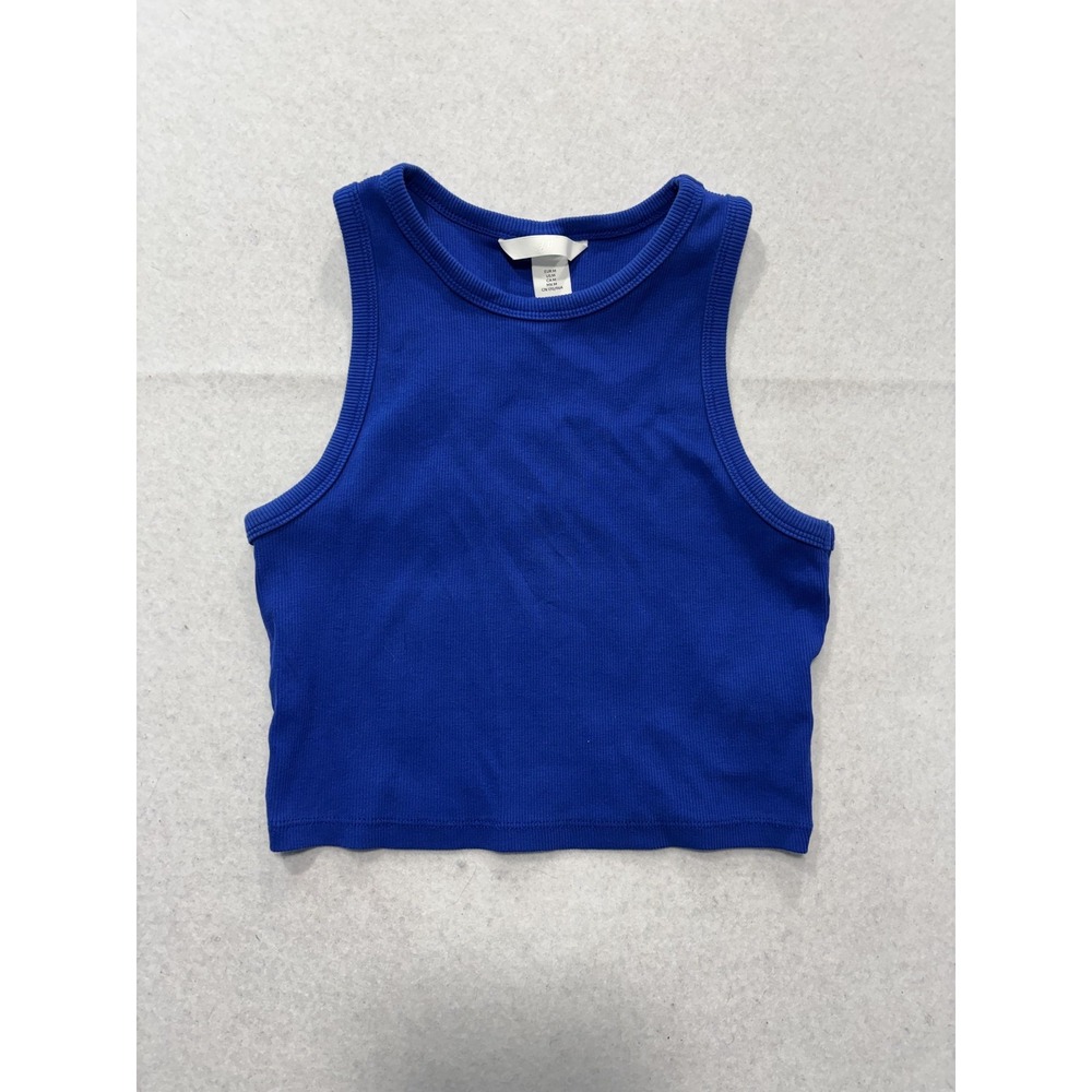 H&M Tank Top Womens M Blue Ribbed Cropped Knit Basic O/N 474583 P/N 10492517